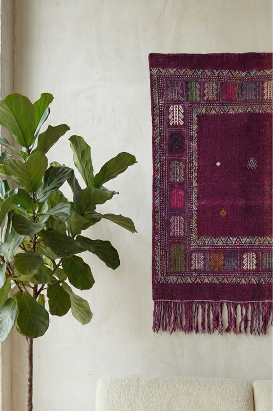 hand woven natural dye 100% wool kilim flatwoven hanging on the wall