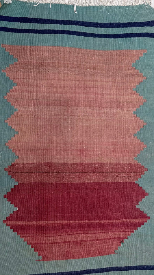 Pink and blue pattern flatwoven Anatolian kilim rug