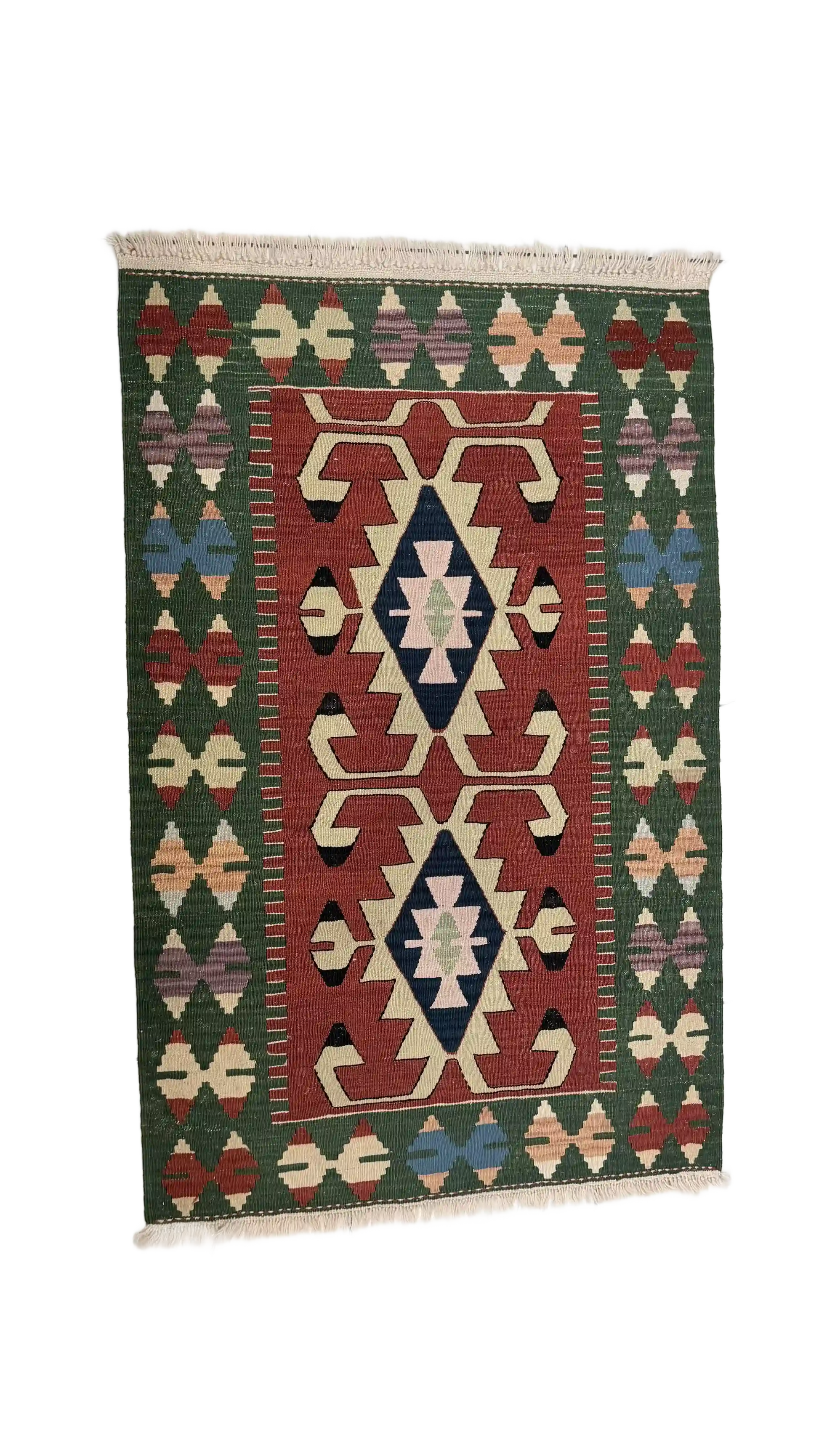 Traditional  Anatolian kilim rug with geometric pattern