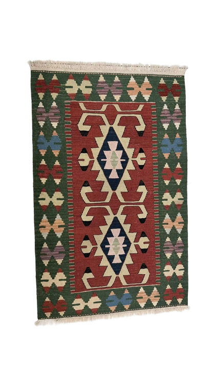 Traditional  Anatolian kilim rug with geometric pattern