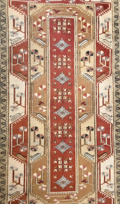 Decorative anatolian hand-knotted rug with intricate patterns and colors