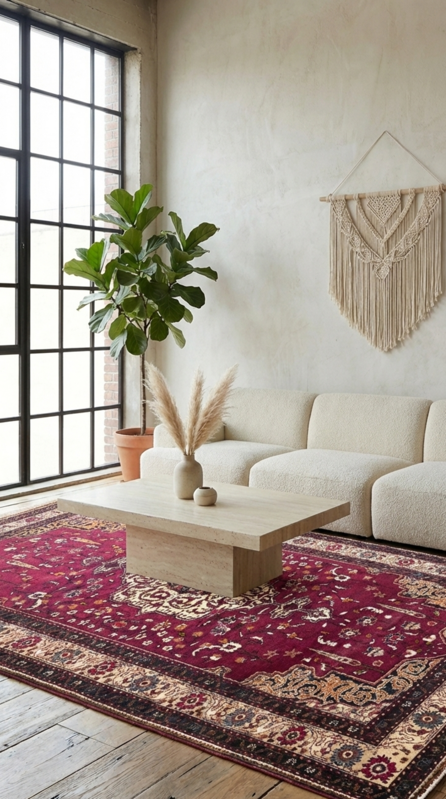 Semi-antique Turkish Anatolian rug with  medallion pattern on aged wood floors