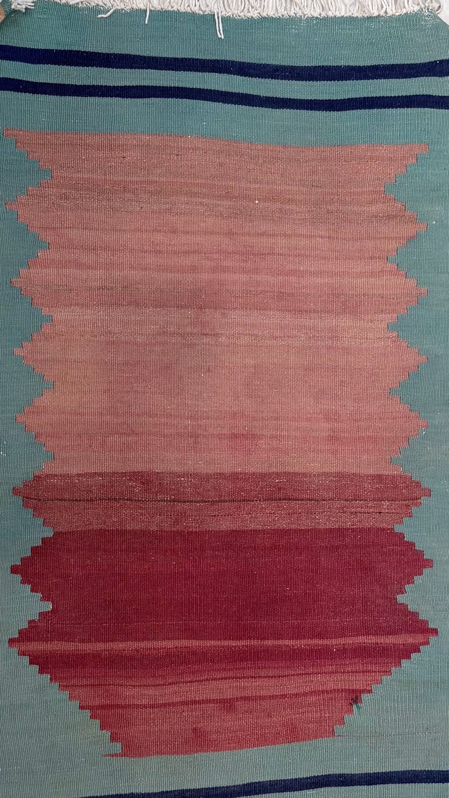 Pink and blue pattern flatwoven Anatolian kilim rug