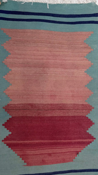 Pink and blue pattern flatwoven Anatolian kilim rug