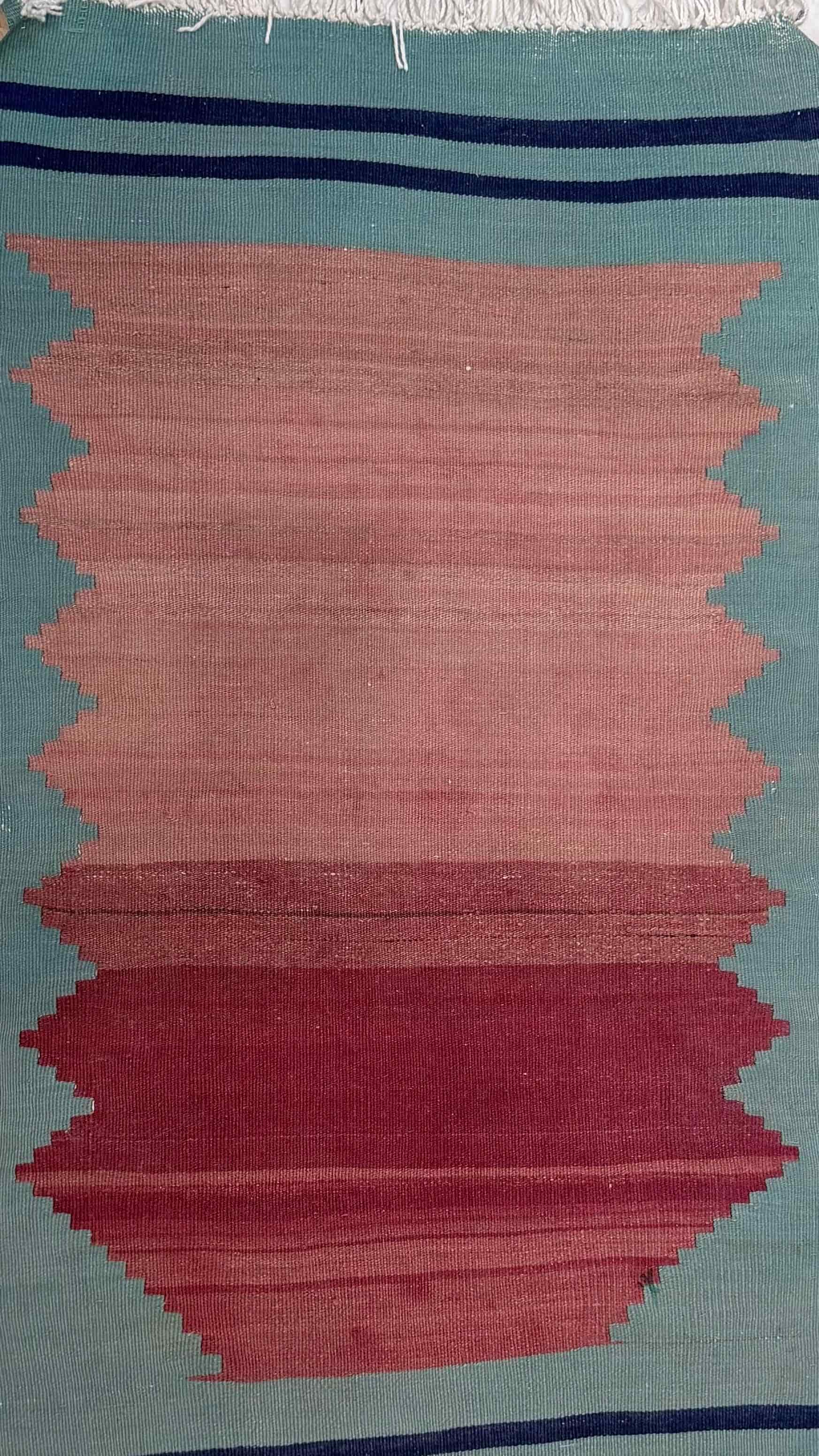 Pink and blue pattern flatwoven Anatolian kilim rug