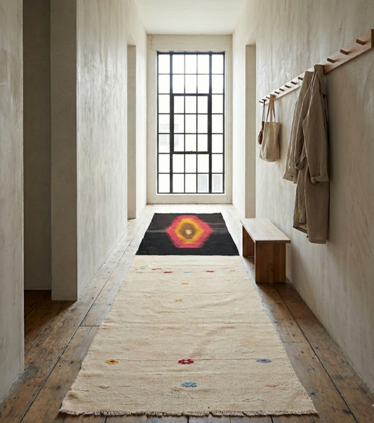 Äkta handknuten matta i ekologisk ull, färgad med naturliga växtfärger. Unik anatolisk kvalitet för ditt hem